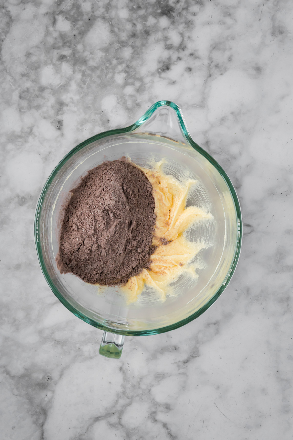 Dry ingredients added into the wet.