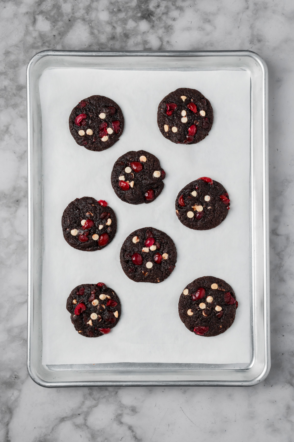 Black forest cookies after they have baked in the oven.