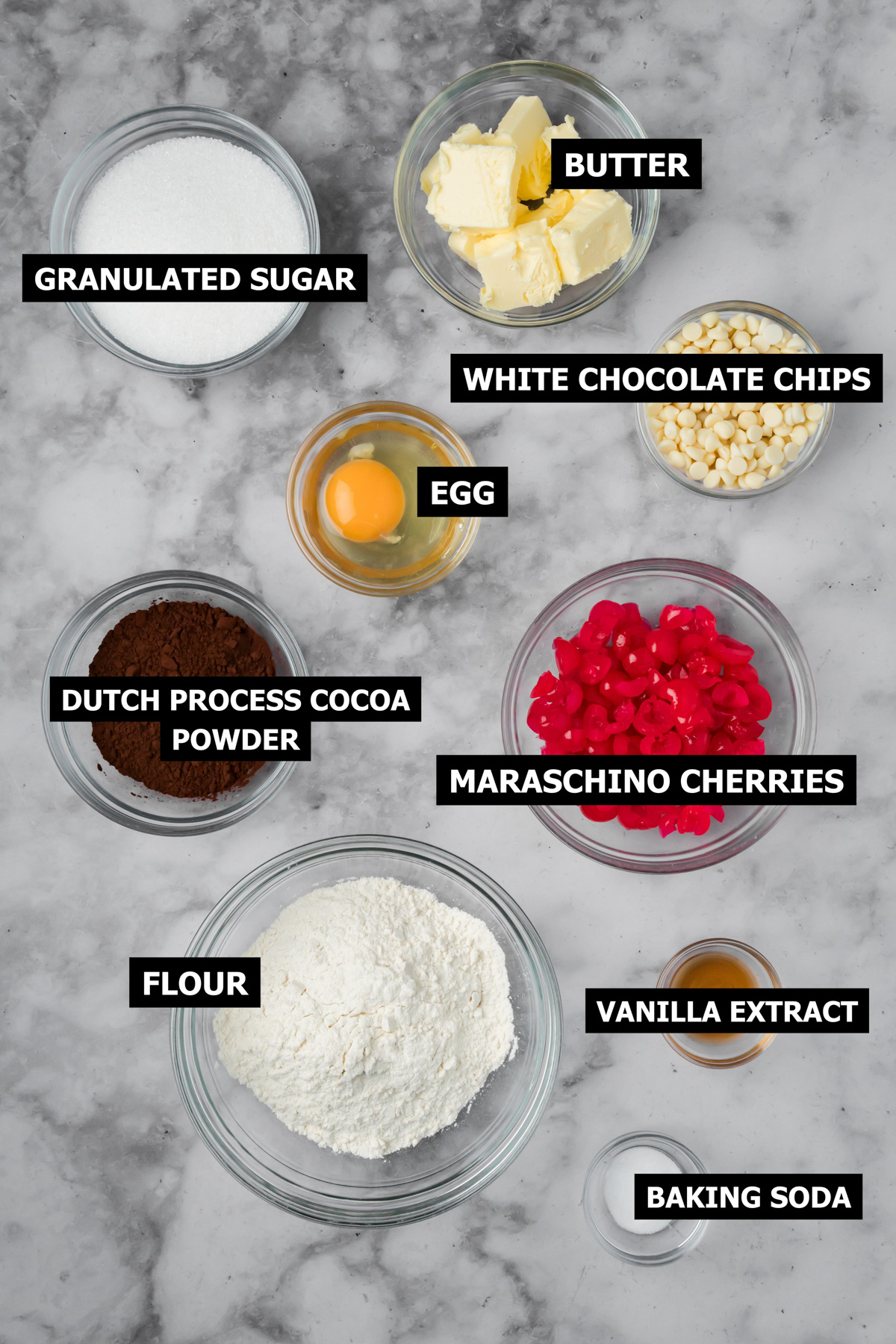 Ingredients for black forest cookies.