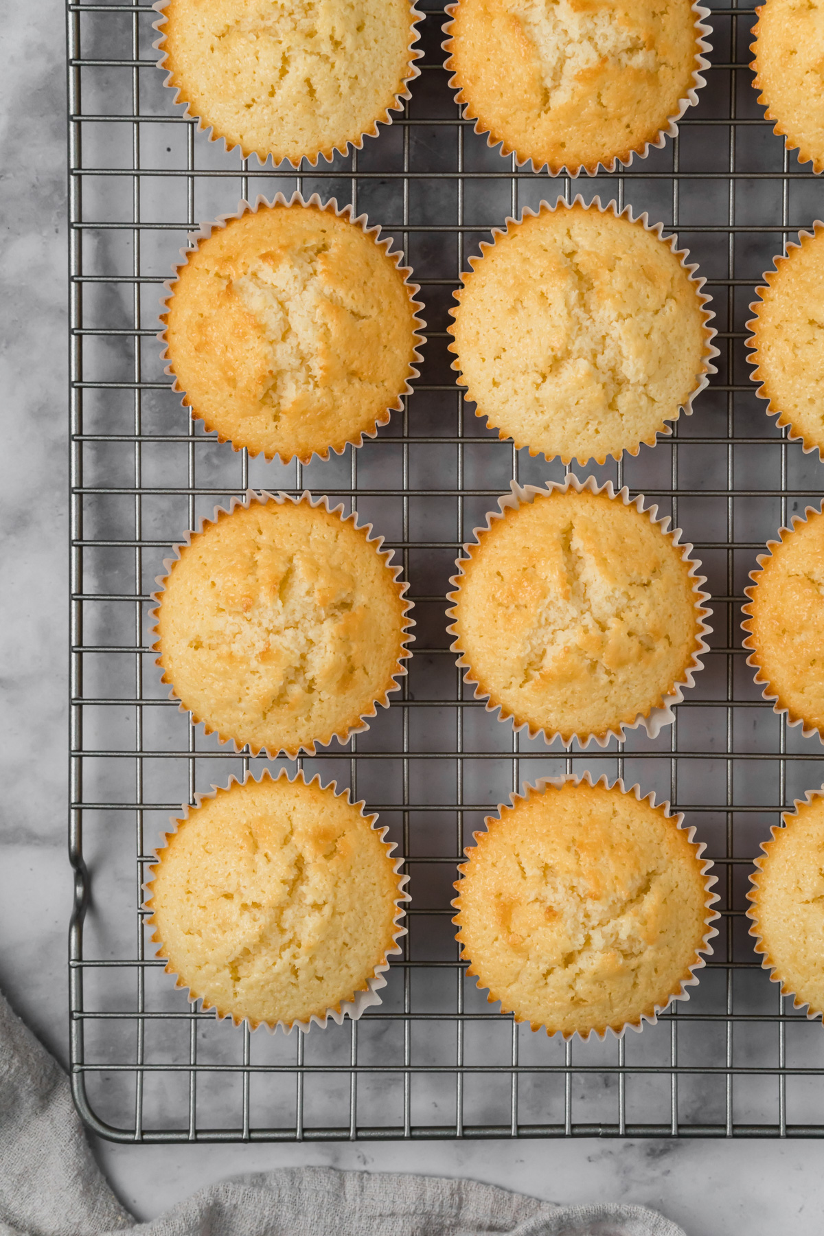 Vanilla muffins cooling on a wire rack. 