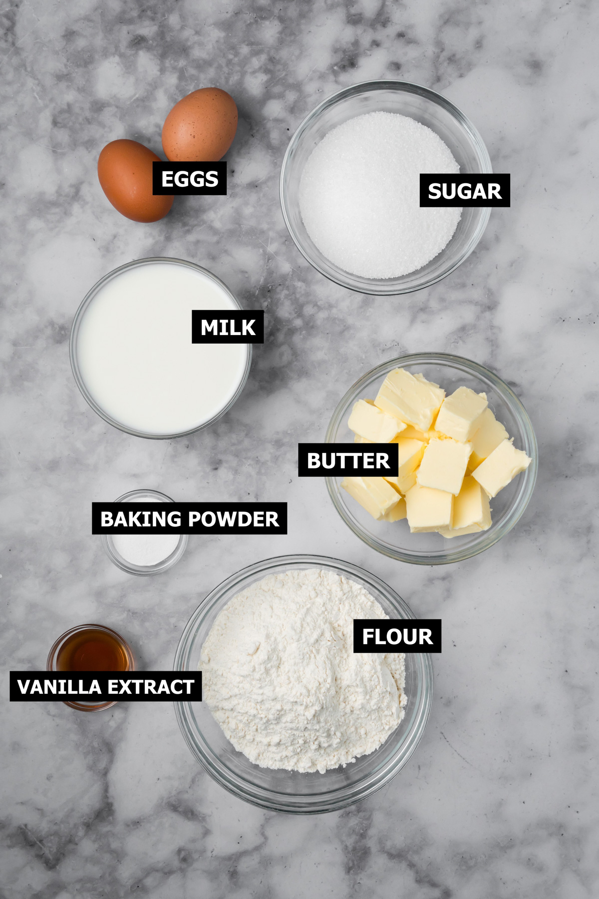 Ingredients for vanilla muffins.